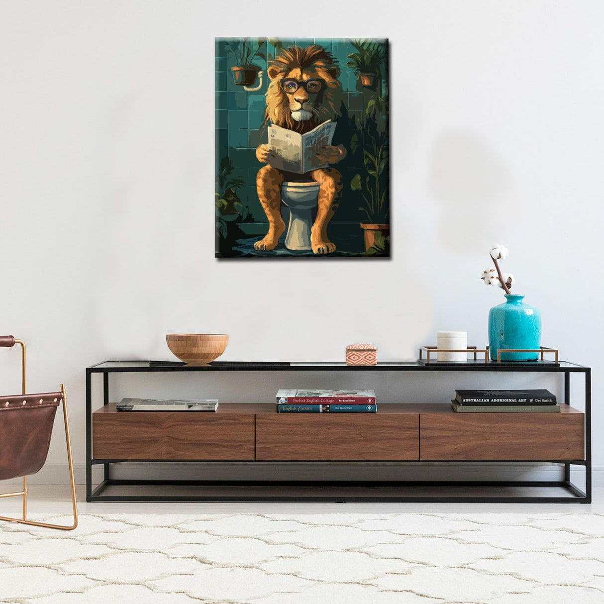 Funny Bathroom Paint by Numbers for Adults Lion in Toilet DIY Oil Painting Gift Kits Tropical Jungle Lion Paint by Number Kits Canvas Farmhouse Arts Craft Modern Home Decor16x20In no Frame Tucocoo