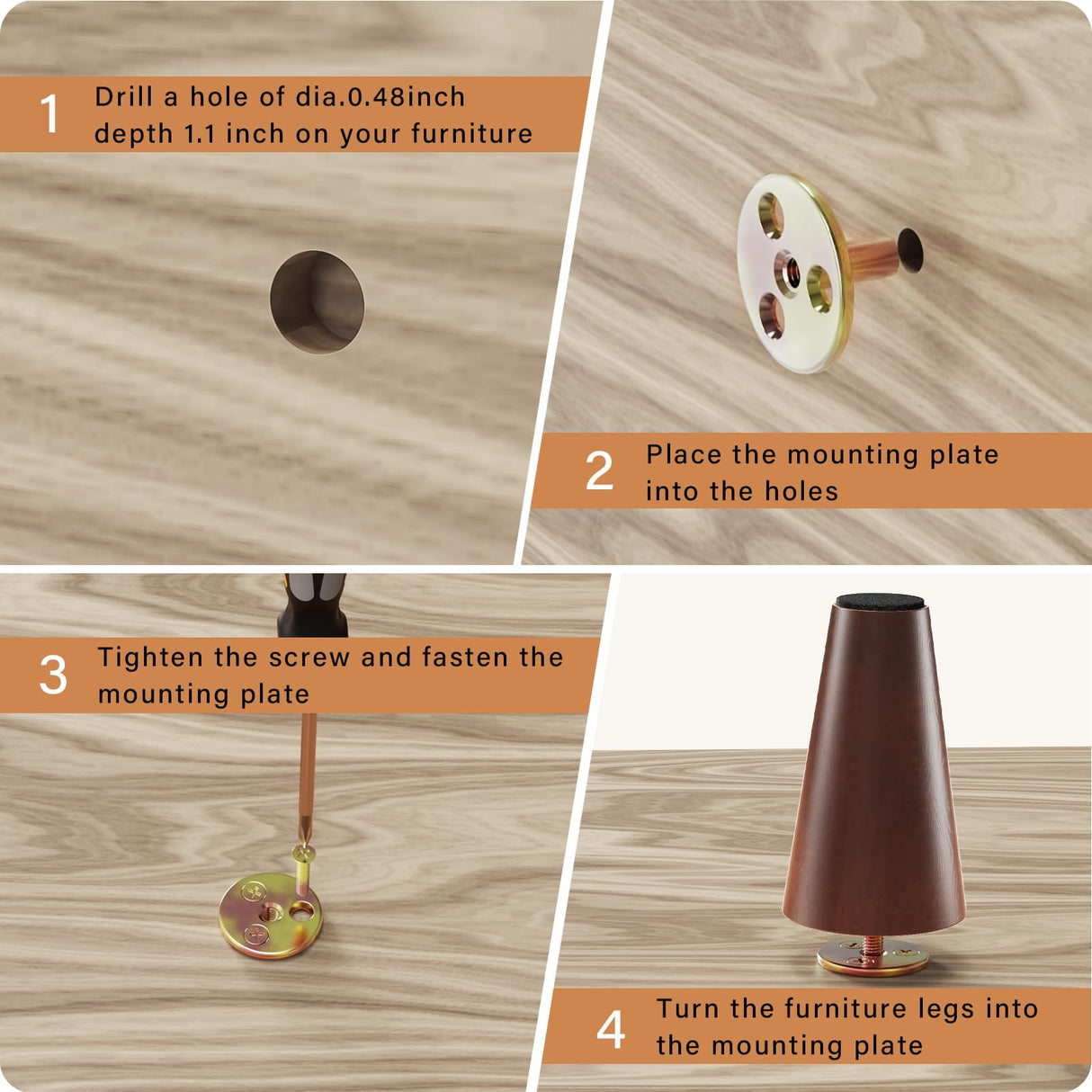 12 Inch Furniture Legs, Round Solid Wood Chair Legs Bench Leg, Mid Century Modern Replacement Table Legs for Home DIY Projects TV Cabinet, Ottoman, Dresser, Armchair, Cabinet（Set of 4 Walnut Color） GOSCHE