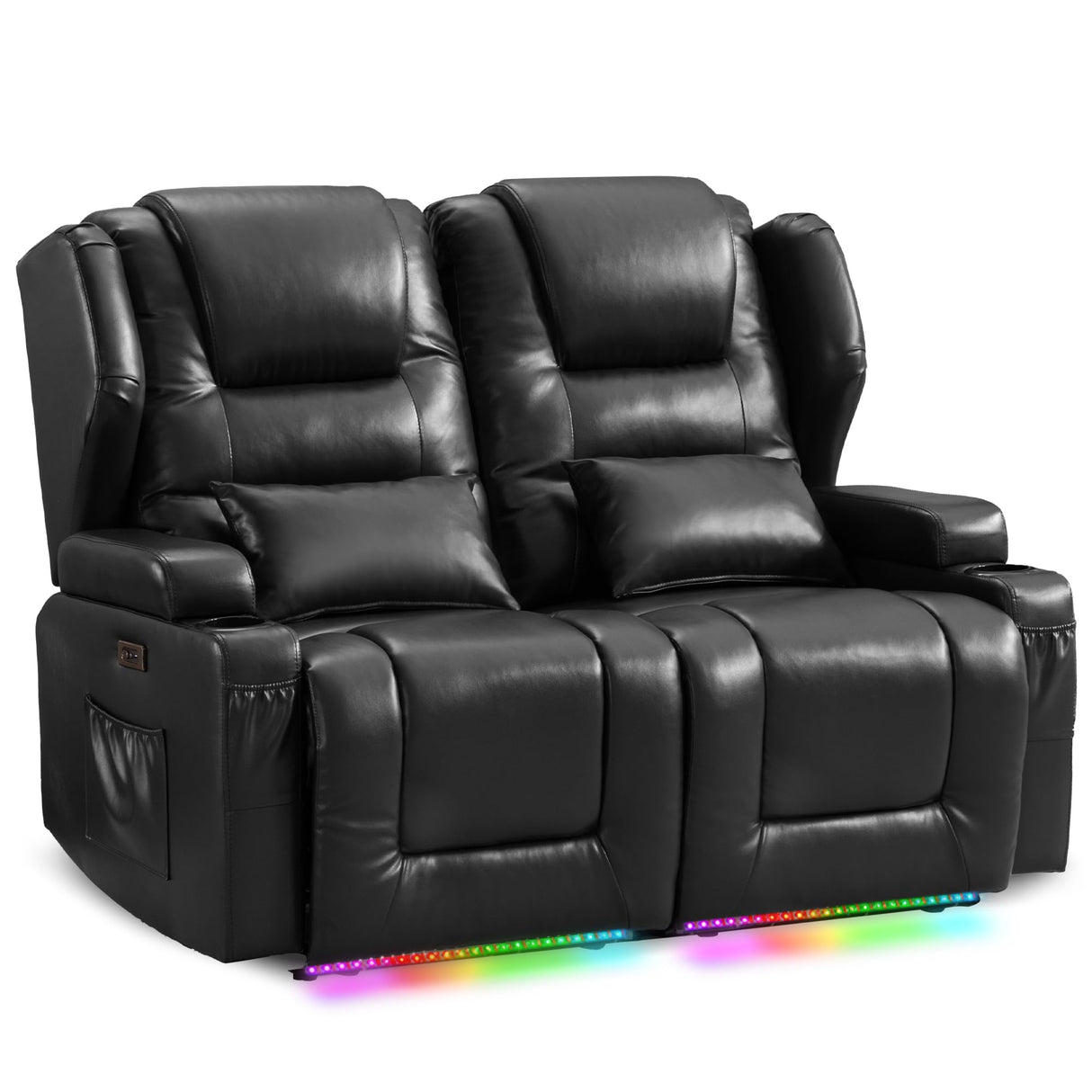 DRMBOOK RV Power Loveseat Recliner Sofa, Leather Double Wall Hugger Reclining Sofa, Home Theater Seating Chair with Cup Holders, 2 Person Couch RV Furniture for Living Room, Black DRMBOOK