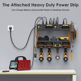 CCCEI Modular Power Tool Organizer Wall Mount with Charging Station. Garage Drill Storage Shelf with Hooks, Heavy Duty Rack, Tool Battery Holder Built in 8 Outlet. Gift for Men. Yellow. CCCEI