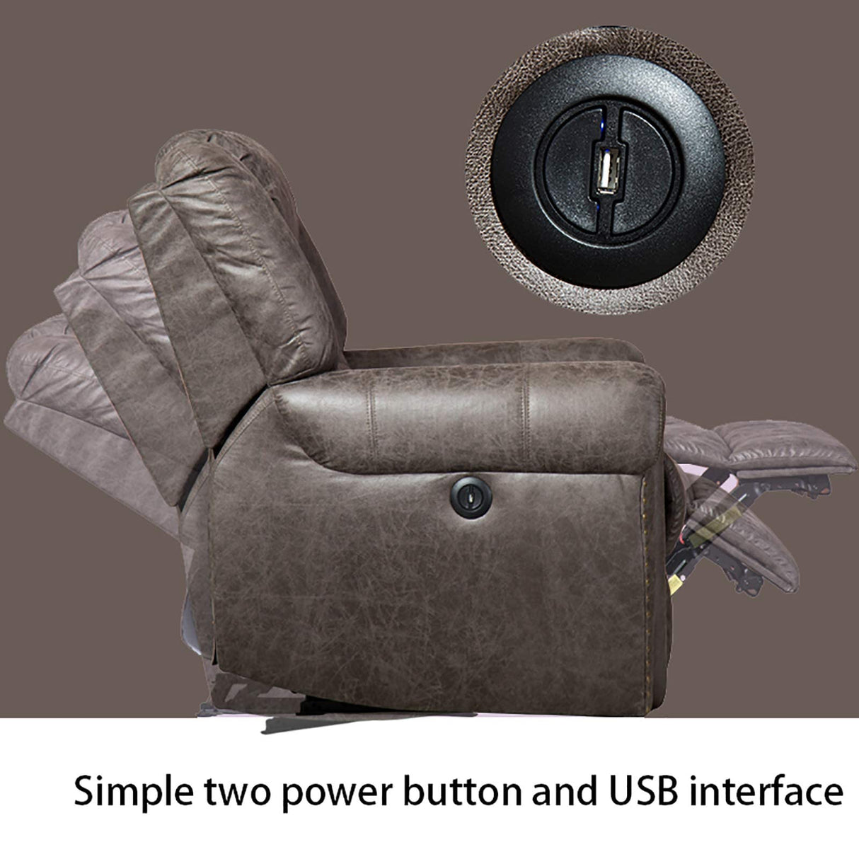 ANJ Electric Power Recliner Set of 2, Breathable Bonded Leather Reclining Chair Classic Home Theater Recliners Seating W/USB Port (Smoky Gray) ANJ