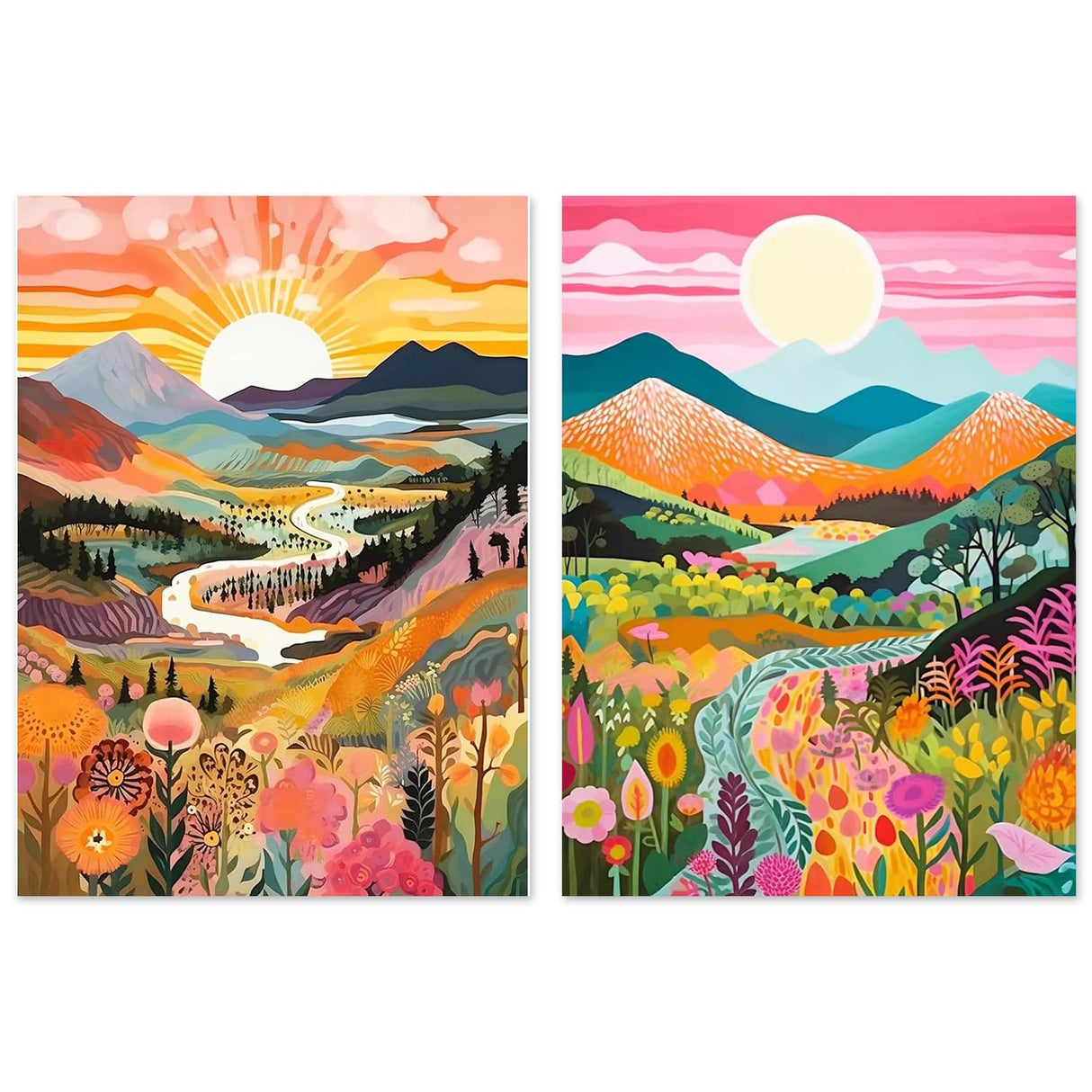 Diamond Art Kits for Adults Beginner, 2 Pack Mountain Flower DIY Modern Diamond Painting Kits 5D Diamond Dots Gem Art Crafts with Tools,Round Full Drill Funny Crafts for Home Wall Decor&Gift-10x13.7in BAWKENTON