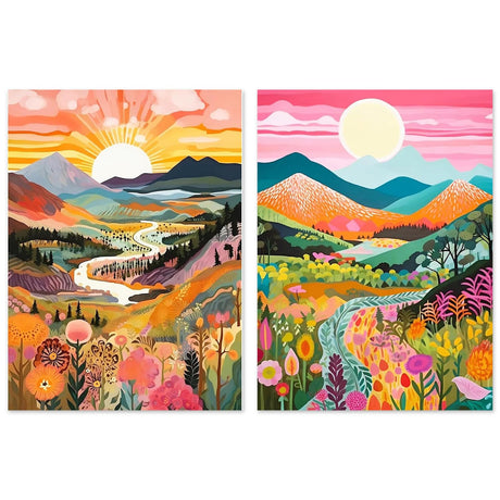 Diamond Art Kits for Adults Beginner, 2 Pack Mountain Flower DIY Modern Diamond Painting Kits 5D Diamond Dots Gem Art Crafts with Tools,Round Full Drill Funny Crafts for Home Wall Decor&Gift-10x13.7in BAWKENTON