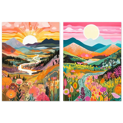 Diamond Art Kits for Adults Beginner, 2 Pack Mountain Flower DIY Modern Diamond Painting Kits 5D Diamond Dots Gem Art Crafts with Tools,Round Full Drill Funny Crafts for Home Wall Decor&Gift-10x13.7in