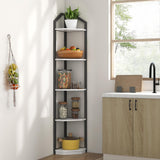 5-Tier Rustic White Corner Bookshelf - Multifunctional Storage and Display Stand Fun Memories