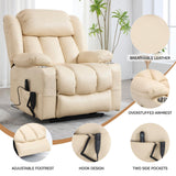 EZZUP Electric Lay Flat Recliner Chair with Vibration Massage Heat for Elderly People, Power Lift Chair with Dual Motor Cup Holders, Faux Leather Beige EZZUP