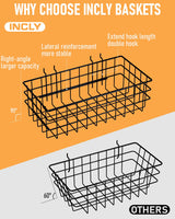 INCLY 4 Pack Pegboard Baskets Bins Set, 4 Size Square Style Black Metal Wire Basket for Any Peg Board Organizing Tools, Pegboard Accessories for Workbench Garage Wall Storage Attachments INCLY