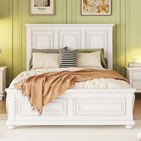 MoproBeti Farmhouse King Bed Frame with Tall Headboard and Footboard, Pinewood King Panel Bed with Under Bed Storage, Noise-Free, No Box Spring Needed, Traditional Style, White MoproBeti