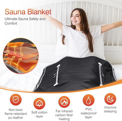 UMIXGENE Infrared Sauna Blanket-Sauna Blanket for Home Use, Portable Design for Relaxation and Detoxification Highest 176℉, 20-60 Minutes Timer, 6 ft x 2.65 ft（Black）