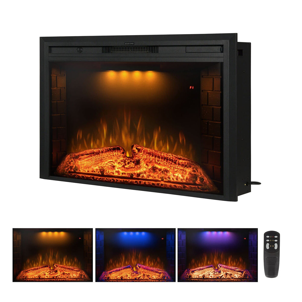 Benrocks 36'' Electric Fireplace Inserts, Recessed & Built in Wall Electric Fireplace Heater with Fire Crackling Sound, Adjustable Top Light & Flame Speed, Overheating Protection, 750/1500W Black Benrocks