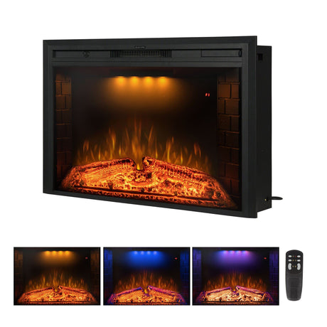 Benrocks 36'' Electric Fireplace Inserts, Recessed & Built in Wall Electric Fireplace Heater with Fire Crackling Sound, Adjustable Top Light & Flame Speed, Overheating Protection, 750/1500W Black Benrocks