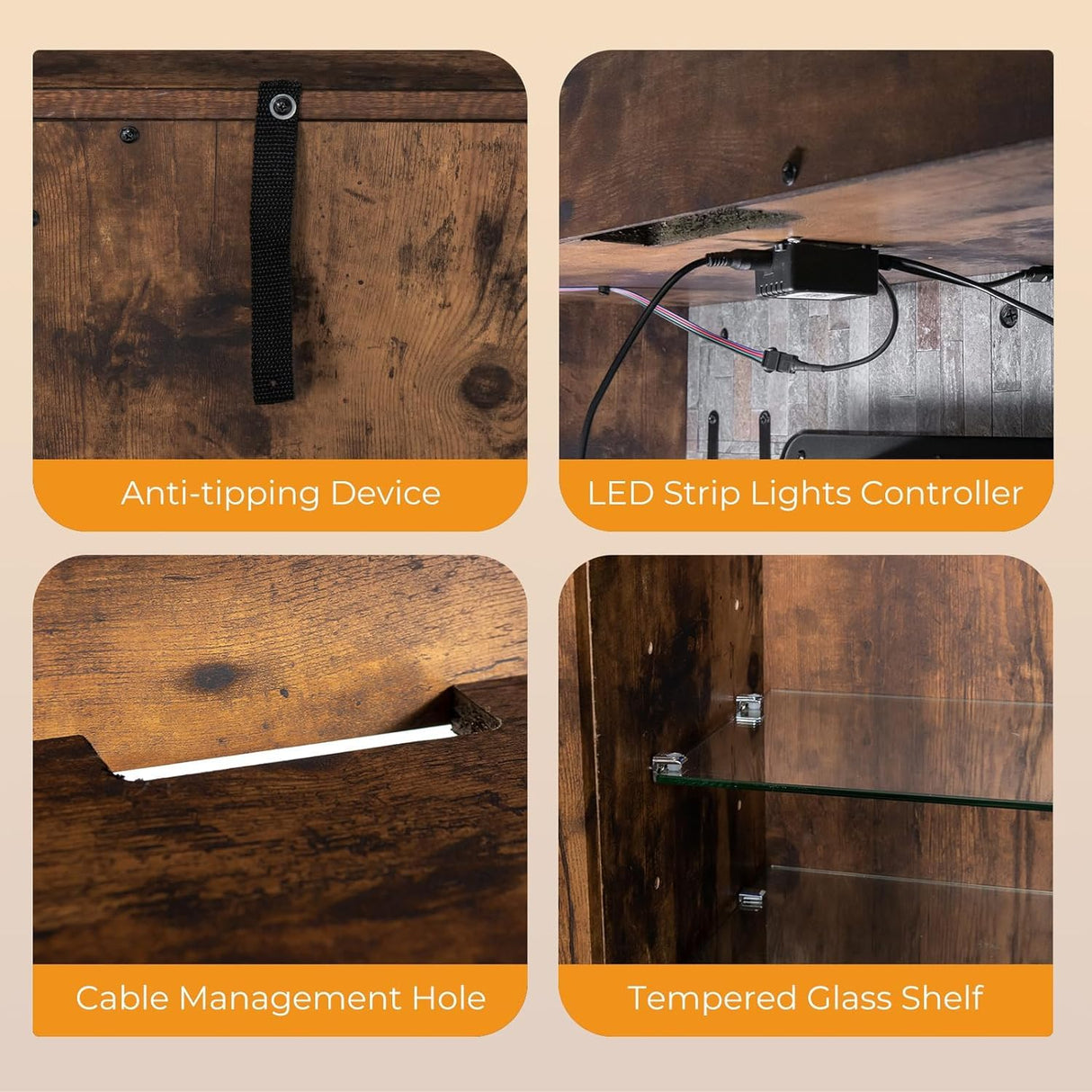 Byroce Electric Fireplace TV Stand BC-0111-US, 59’’ x 13’’ x 32.5’’ (L x W x H), Brown Byroce