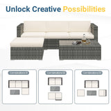 Wisteria Lane 5 Piece Outdoor Patio Furniture Set, All Weather Wicker Rattan Sectional Sofa Conversation Set with Cushions & Glass Coffee Table, Ideal for Backyard Porch Garden Balcony, Beige Wisteria Lane