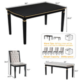 Merax 6-Piece Wood Dining Table Set, Rectangular with 4 High-Back Tufted Chairs+1 Bench Elegant Soft and Comfortable for Kitchen Room Home Apartment, Black Merax