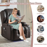 OQQOEE Power Recliner Chair,Electric Swivel Rocker Recliner,Glider Rocking Chairs Home Theater Seating with Massage Heat,Cup Holders,USB Ports for Living Room (Brown PU) OQQOEE
