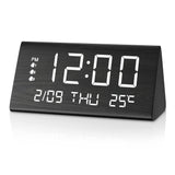 JALL Digital Alarm Clock, with Wooden Electronic LED Time Display, 3 Alarm Settings, Weekday/Weekend Mode, Temperature Detect, Wood Made Electric Clocks for Office, Bedroom, Bedside (Black) JALL