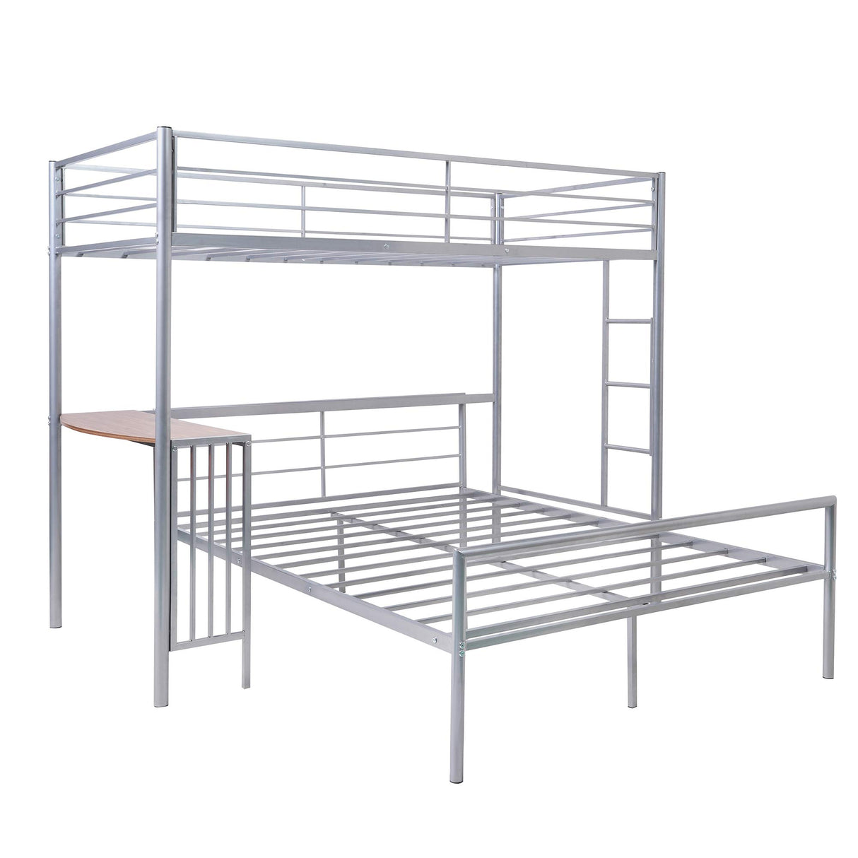 Harper & Bright Designs Twin Over Full Metal Bunk Bed with Desk, L Shaped Bunk Bed with Ladder and Quality Slats for Bedroom- Silver Harper & Bright Designs