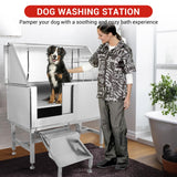 Garvee 50'' Dog Grooming Tub, Professional Dog Washing Station with Retractable Stairs, Stainless Steel Pet Bathtub for Small & Large Dog, Right Door Garvee