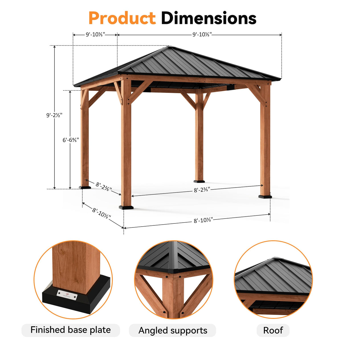 Modern Shade Tranquil Grove Wood Gazebo 10' x 10', Permanent Grill Gazebo with Galvanized Steel Hardtop Roof, Cedar Framed Wooden Pavilion for Garden, Backyard Modern Shade Outdoor Living Spaces