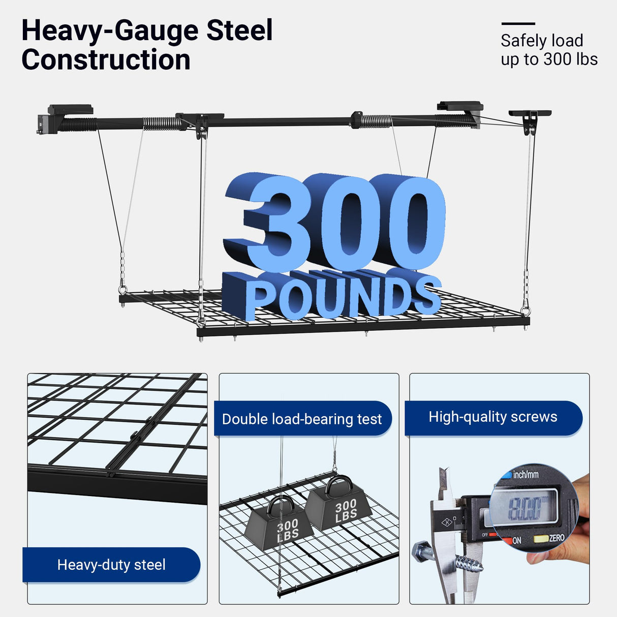 FLEXIMOUNTS Garage Ceiling Lifting Storage Rack, 4x4 Ft Heavy-Duty Metal Frame, Overhead Storage System With 300lbs Load Capacity, Matt Black FLEXIMOUNTS
