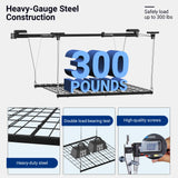 FLEXIMOUNTS Garage Ceiling Lifting Storage Rack, 4x4 Ft Heavy-Duty Metal Frame, Overhead Storage System With 300lbs Load Capacity, Matt Black FLEXIMOUNTS
