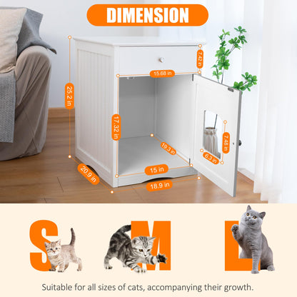 VANCETO Cat Cupboard, Cat Litter Cabinet, Indoor Cat House Side Table, Litter Box Enclosure, Pet Crate Nightstand, cat Litter Box Furniture Loo Washroom (White) Hides Your Cat’s Litter Box