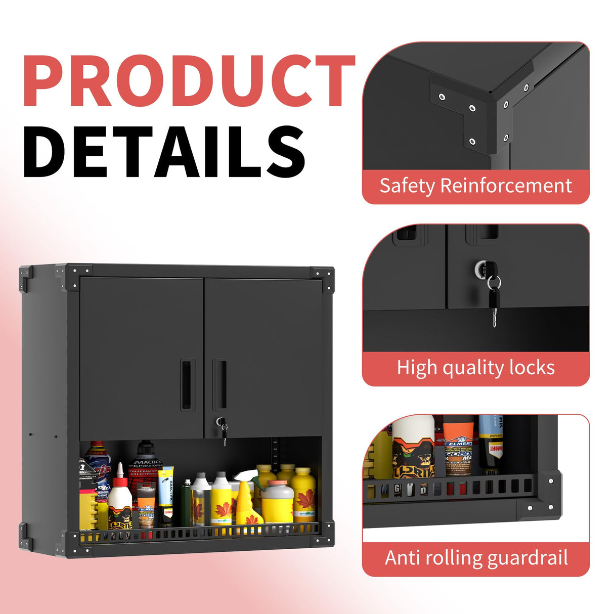 OPTYMIRA Garage Wall Cabinet Metal Storage Cabinet with Lock Wall Mounted Heavy Duty Steel Tool Cabinet with Doors and Shelf Hanging Cabinet for Garage Warehouse Bathroom Kitchen,Assembly Required OPTYMIRA