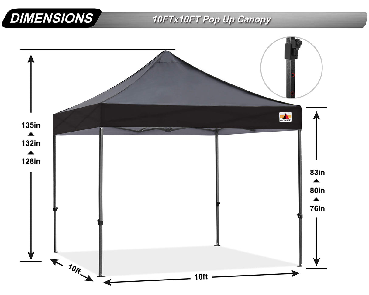 ABCCANOPY Patio Pop Up Canopy Tent 10x10 Commercial-Series (Black) ABCCANOPY