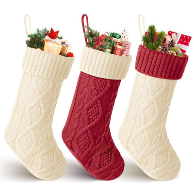 3PCS Knit Large Christmas Stockings,Length 18.9'',Fireplace Christmas Decorations, Holiday Gift Xmas Stockings for Candy Toy