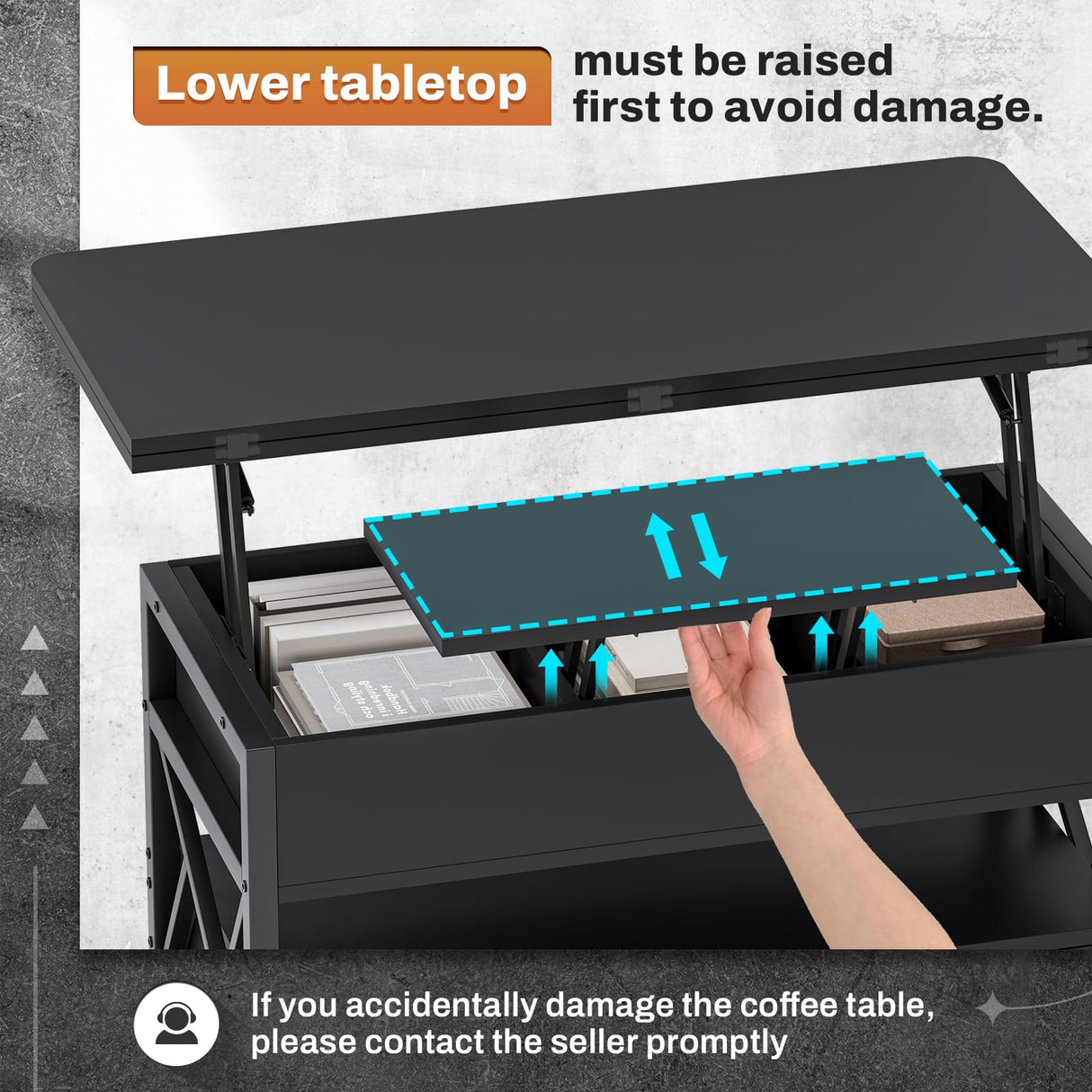 Itaar 40" Lift Top Coffee Table, 4 in 1 Coffee Tables with Storage for Living Room, Small Farmhouse Coffee Table with 2 Drawers & LED Light for Dining Reception Room, Black Itaar