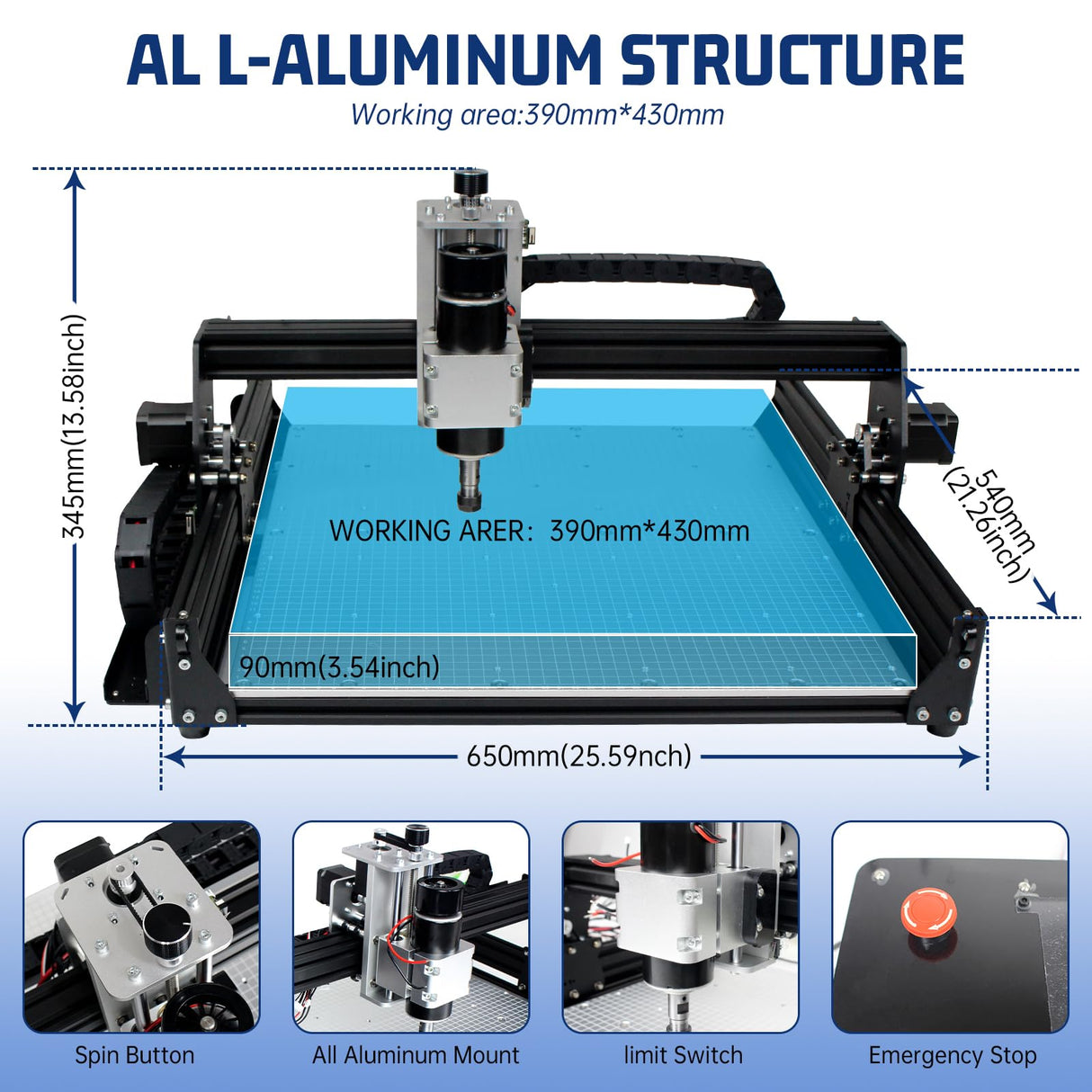 CNCTOPBAOS 3 Axis 4540 500W CNC Router Engraving Machine with Aluminum Table/GRBL Touchscreen Offline Controller/Limit Switch/E-stop,Carving Milling Cutting Metal Wood Stainless Steel Acrylic PCB PVC CNCTOPBAOS