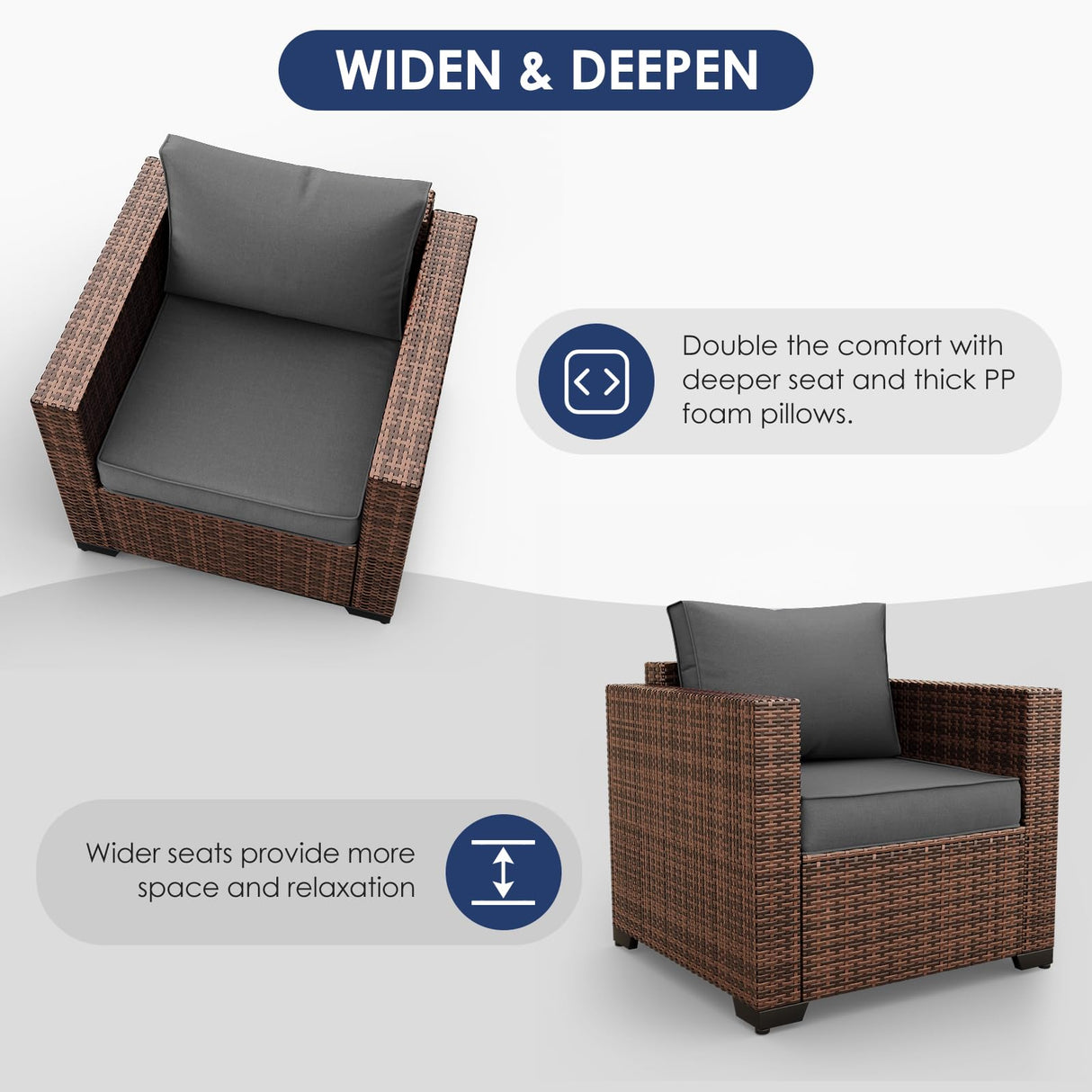 Amopatio Patio Furniture Set with Fire Pit Table, 8 Pieces Outdoor Oversized Sectional Sofa Wicker Patio Armrest Couch, 44" Fire Pit Conversation Sets with Storage Table, Waterproof Covers (Grey) Amopatio