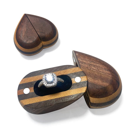 muchly Heart Shaped Wedding Ring Box for Proposal-Handmade Wood Engagement Ring Box-Rustic bearer box-Vintage ring box for wedding（Black and yellow）… muchly