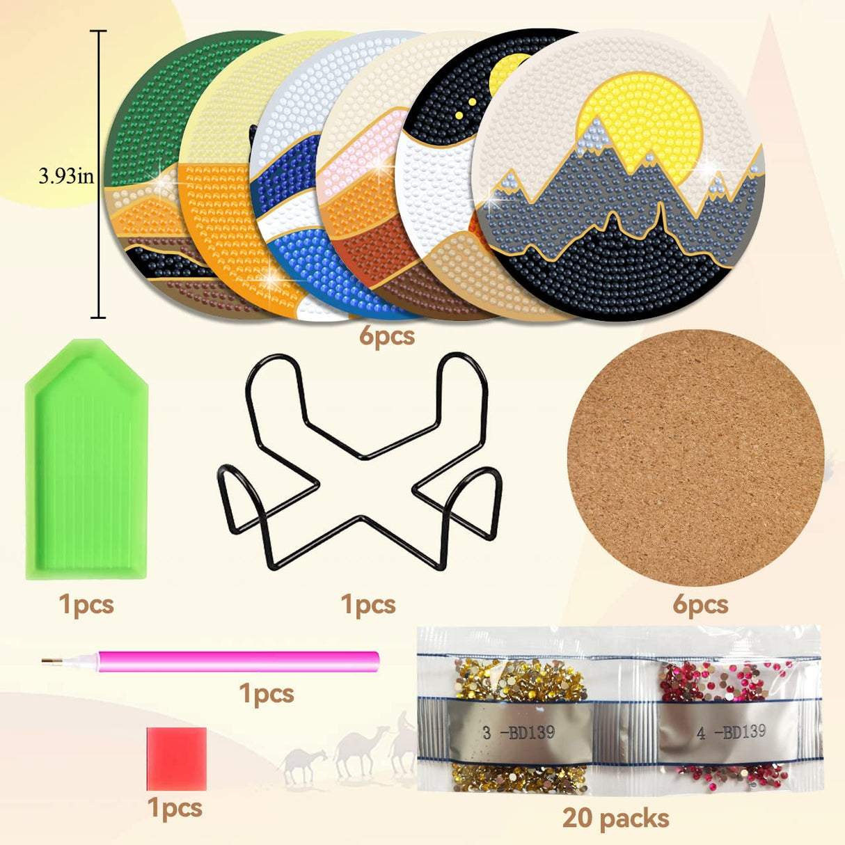 Vcekract Diamond Painting Coasters, 6 Pcs Abstract Landscape Diamond Painting Coasters with Holder, Diamond Art Kits for Adults Vcekract