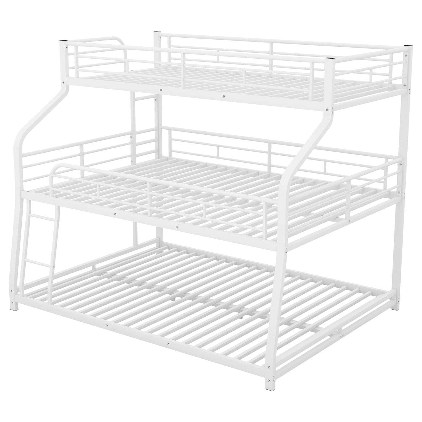 Harper & Bright Designs Triple Bunk Bed with Safety Guardrails, Twin XL/Full XL/Queen Size Metal Bunk Bed Frame with Ladder, Metal Steel Triple Bunk Bed for Kids Teens Adults (White)