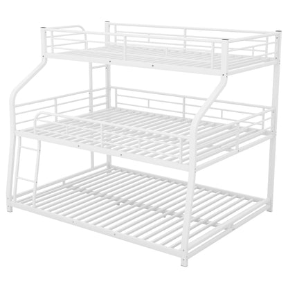 Harper & Bright Designs Triple Bunk Bed with Safety Guardrails, Twin XL/Full XL/Queen Size Metal Bunk Bed Frame with Ladder, Metal Steel Triple Bunk Bed for Kids Teens Adults (White)