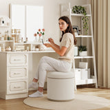 ONBRILL Round Ottoman with Storage, Ottoman Foot Rest, Boucle Small Ottoman, Foot Stool, Vanity Stool, Upholstered Sherpa Ottoman Support 250 lbs for Living Room, Bedroom, White ONBRILL