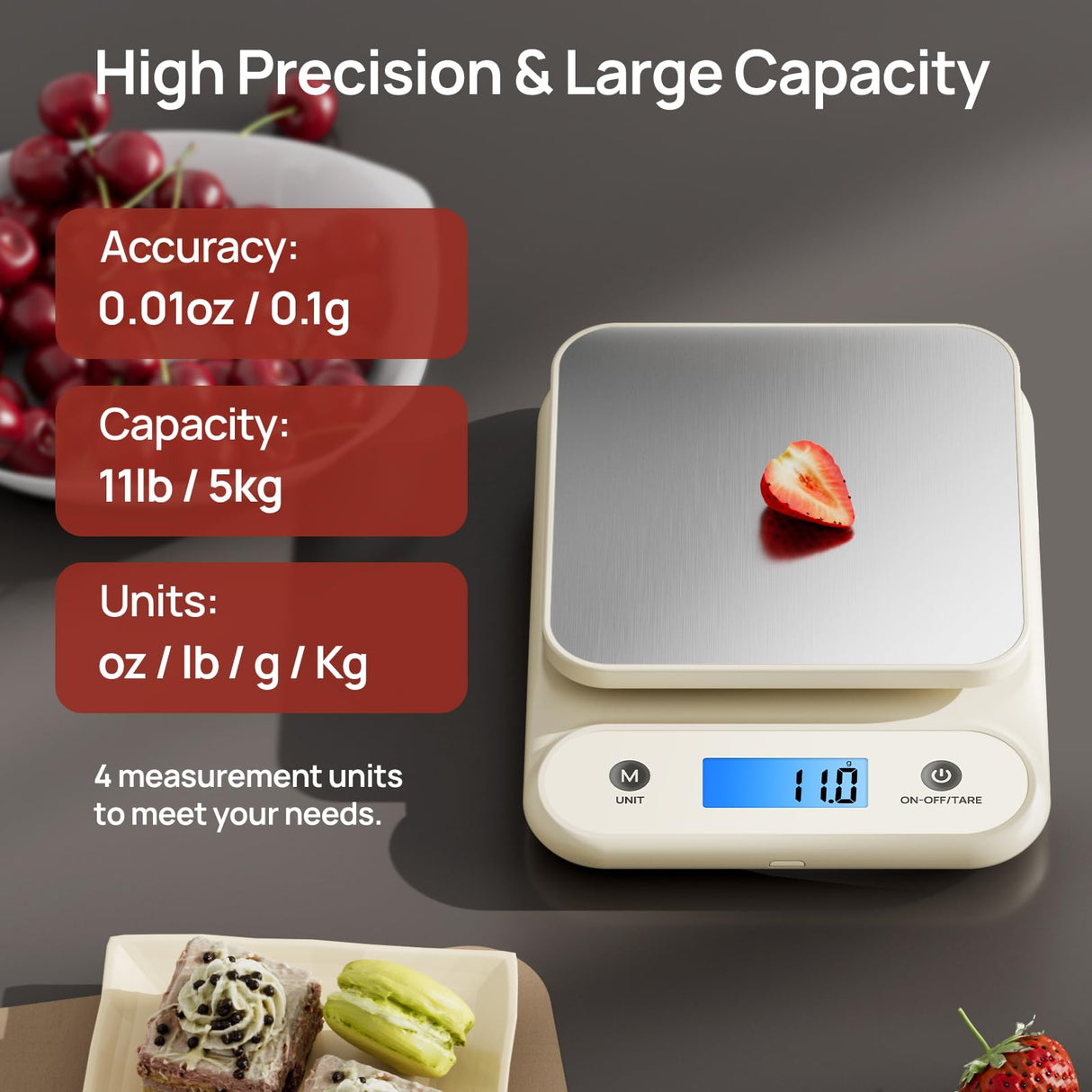 Digital Food Scale for Kitchen 11lb/0.1oz, 5kg/0.1g, Kitchen Scale for Cooking Baking, Built-in 300mAh Li-Battery, Rechargeable Type-C Charging White (1) Meilen