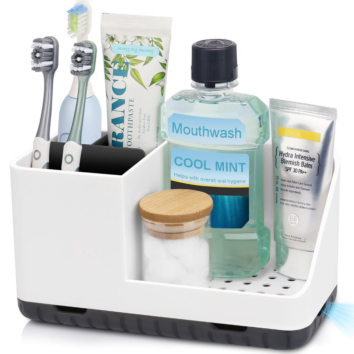 PARKMANI Bathroom Counter Organizer, Bathroom Organizers and Storage, Detachable Toothbrush Holders for Bathroom Vanity Sink Organizer (White) PARKMANI