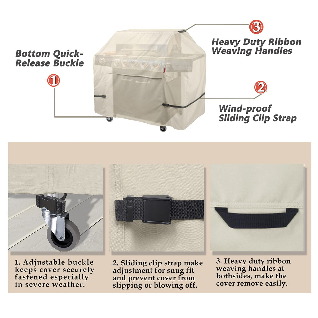 Porch Shield 58W x 24D x 46H inch Premium Gas Grill Cover Up to 56 inch, Waterproof and Fade Resistant 600D BBQ Covers for Weber, Brinkmann, Char-Broil and More, Light Tan Porch Shield