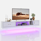 Bestier Modern TV Stand for 85 inch TV, 80 inch Long LED Entertainment Center with Storage Drawer & Cabinets for Living Room, High Gloss Media Console Table, Furniture in Living Room, White Gold Bestier