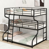 JIJIWANG Full XL Over Twin XL Over Queen Size Triple Bunk Bed with Long and Short Ladder, Unique Curved Metal Frame with Safety Guardrail, Industrial Style Triple Bunk Bed Frame, Black JIJIWANG
