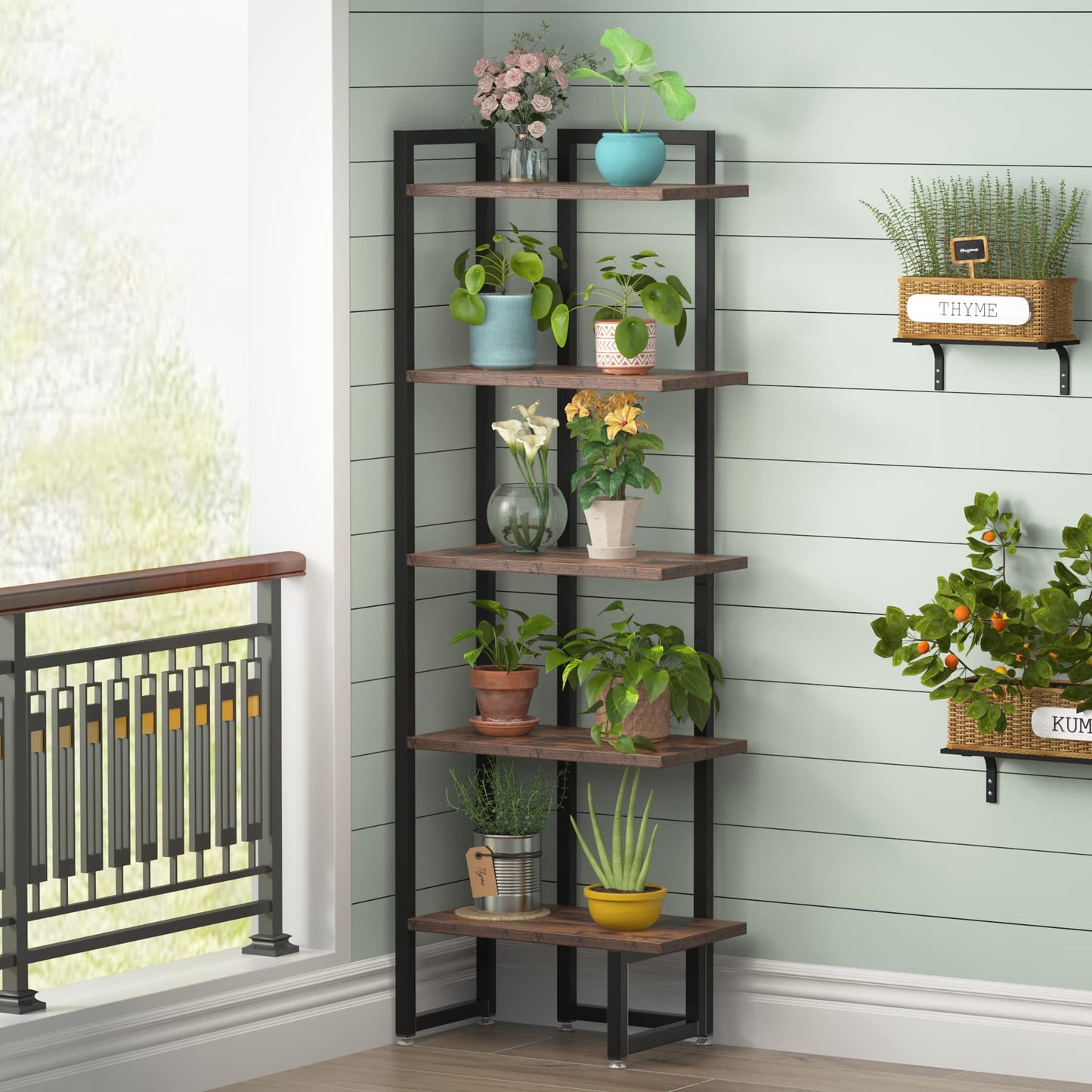 Tribesigns 5-Tier Industrial Corner Shelf - Sturdy Wood Storage Rack with Anti-Slip Pads - WoodArtSupply