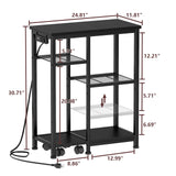 Aquarium Stand with Power Outlet, 3 Tiers Fish Tank Stand with Adjustable Storage Shelves & 4 Wheels for 10, 20 Gallon, 200LBS Capacity Terrarium Stand, Reptile Tank, Black, 24.8" x11.8" x 30.8" Korfile