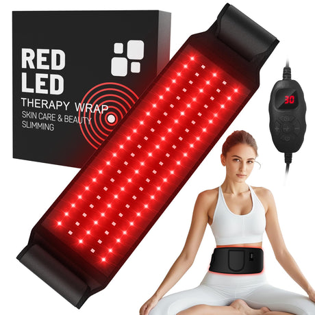Red Light Therapy for Body:5 Light Levels Infrared Light Heat Therapy Belt Wrap for Back/Waist/Muscle/Pain Relief 660nm & 850nm Led Beads Red Light Therapy Device with Timer RAYOCON