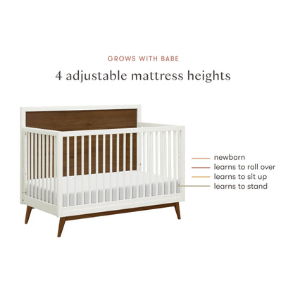 Babyletto Palma 4-in-1 Convertible Crib with Toddler Bed Conversion Kit in Warm White/Natural Walnut, Greenguard Gold Certified