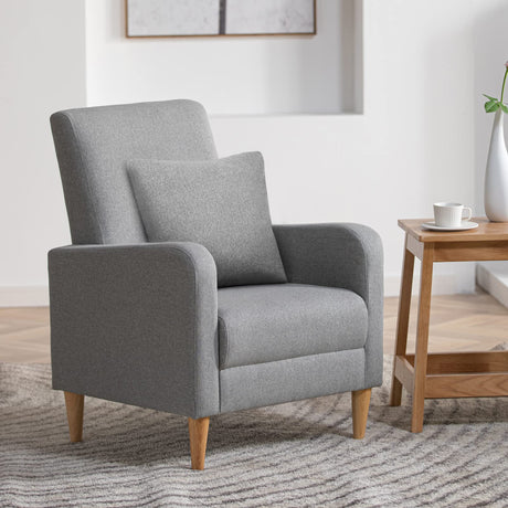 COLAMY Modern Upholstered Accent Chair Armchair with Pillow, Fabric Reading Living Room Side Chair,Single Sofa with Wood Legs, Light Grey COLAMY