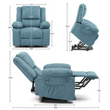 COMHOMA Electric Power Lift Chairs Recliners for Elderly,Recliner Chair with Massage and Heat,2 Side Pockets, Fabric(Blue) COMHOMA