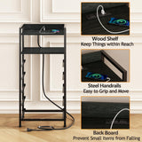 Furnulem 5 Drawer Nightstand with Shelf, Tall Black Dresser for Bedroom with Led Light and Charging Station, Bed Side Table for Living Room, Fabric Storage Bins, Metal Frame, Wood Furniture Furnulem