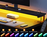 ODK 48 Inch Computer Desk with 3 Drawers and USB Power Outlets, Home Office Desks with LED Lights and Adjustable Monitor Stand, Work from Home, Modern Work/Writing/Study Table for Bedroom, Black ODK